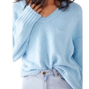 Free People Brookside Sweater Baby Blue Oversized V Neck Chunky Knit Women's M